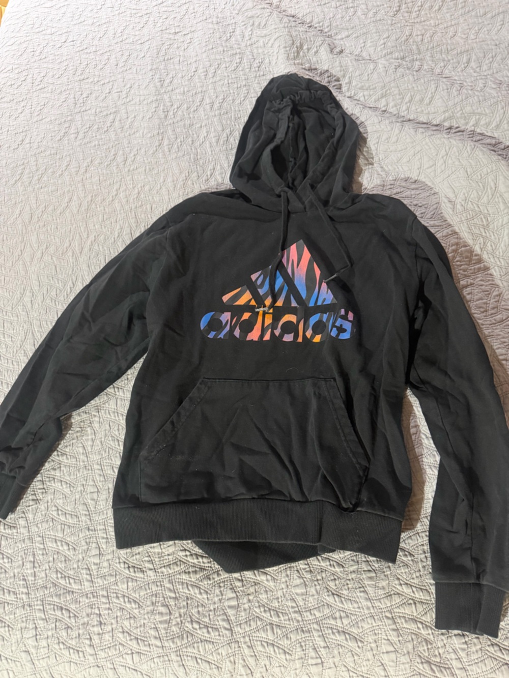 adidas Black Hoodie with Rainbow Zebra Trefoil